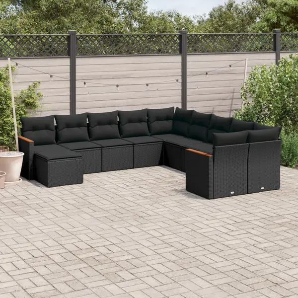 Gossi set canapele de gradina cu perne, 11 piese, negru, poliratan