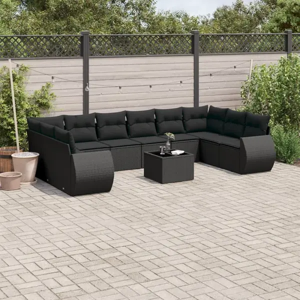Gossi set canapele de gradina cu perne, 11 piese, negru, poliratan