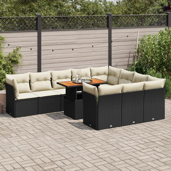 Gossi set canapele de gradina cu perne, 11 piese, negru, poliratan