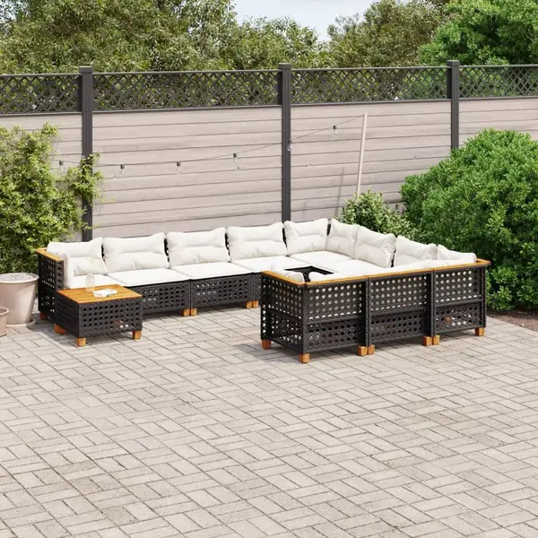 Gossi set canapele de gradina cu perne, 11 piese, negru, poliratan