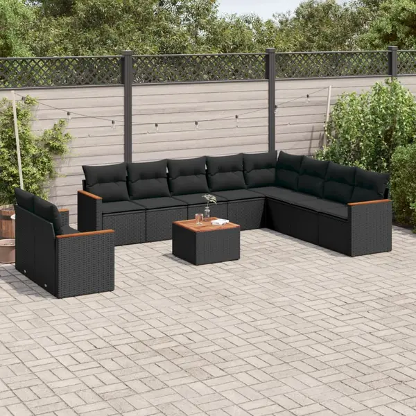 Gossi set canapele de gradina cu perne, 11 piese, negru, poliratan