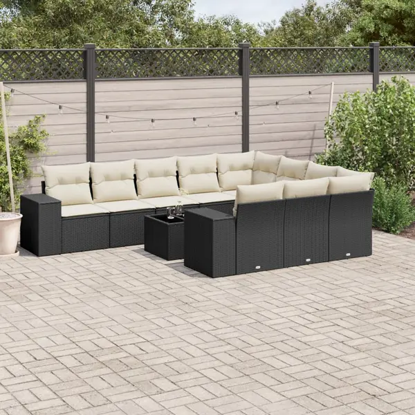 Gossi set canapele de gradina cu perne, 11 piese, negru, poliratan