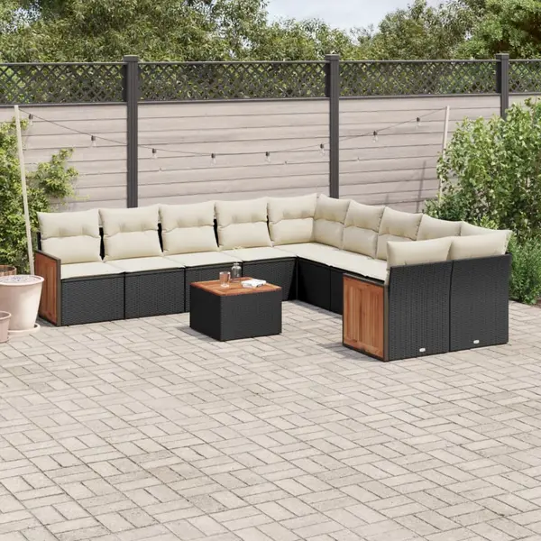 Gossi set canapele de gradina cu perne, 11 piese, negru, poliratan