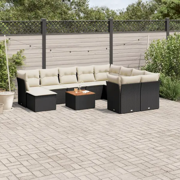 Gossi set canapele de gradina cu perne, 11 piese, negru, poliratan