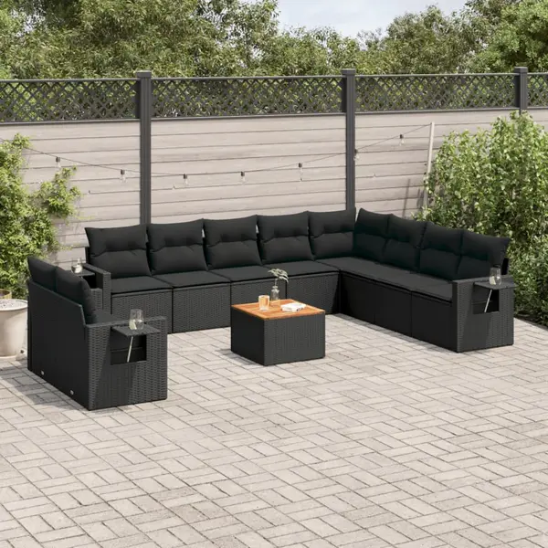Gossi set canapele de gradina cu perne, 11 piese, negru, poliratan