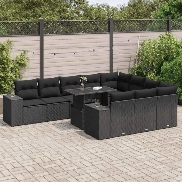 Gossi set canapele de gradina cu perne, 11 piese, negru, poliratan