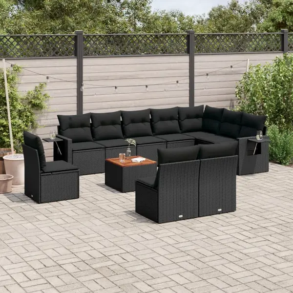 Gossi set canapele de gradina cu perne, 11 piese, negru, poliratan