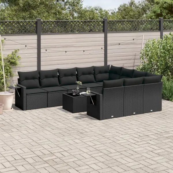 Gossi set canapele de gradina cu perne, 11 piese, negru, poliratan