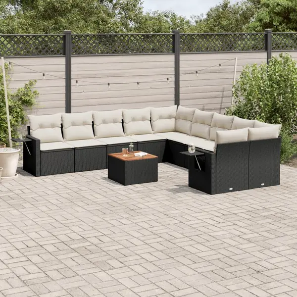 Gossi set canapele de gradina cu perne, 11 piese, negru, poliratan