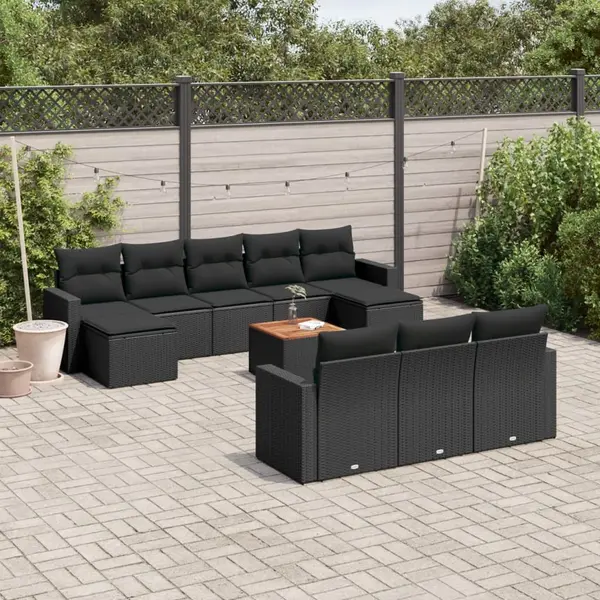 Gossi set canapele de gradina cu perne, 11 piese, negru, poliratan