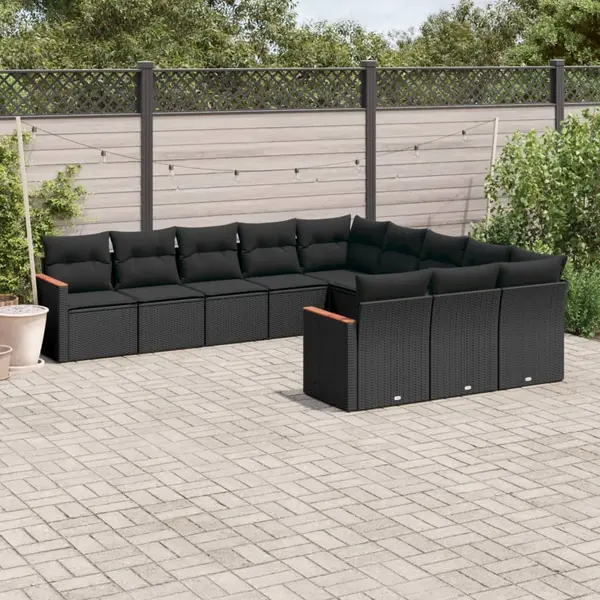 Gossi set canapele de gradina cu perne, 11 piese, negru, poliratan