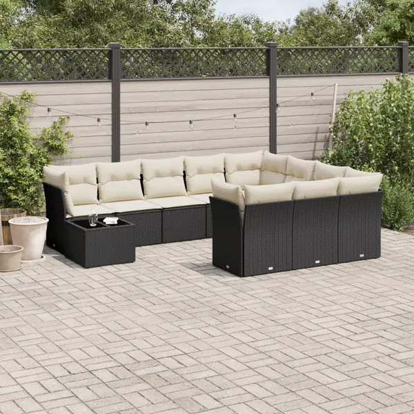 Gossi set canapele de gradina cu perne, 11 piese, negru, poliratan