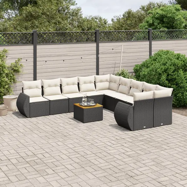 Gossi set canapele de gradina cu perne, 11 piese, negru, poliratan