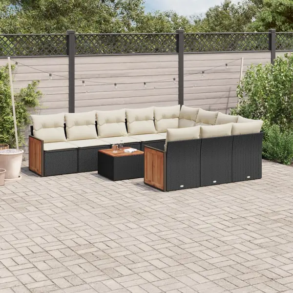 Gossi set canapele de gradina cu perne, 11 piese, negru, poliratan