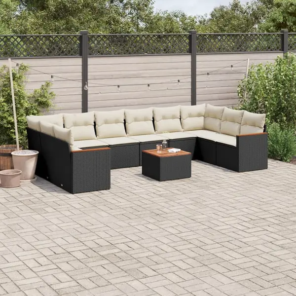 Gossi set canapele de gradina cu perne, 11 piese, negru, poliratan