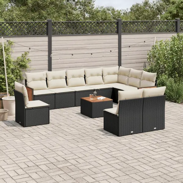 Gossi set canapele de gradina cu perne, 11 piese, negru, poliratan