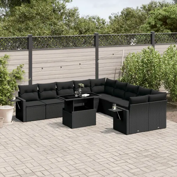 Gossi set canapele de gradina cu perne, 11 piese, negru, poliratan