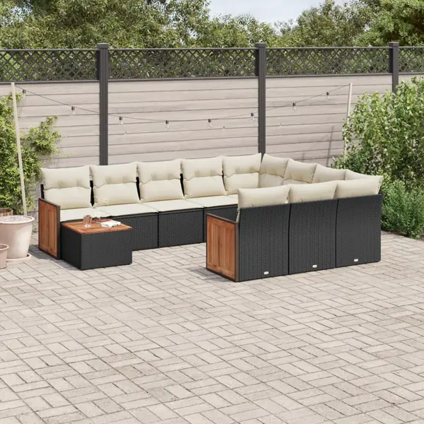Gossi set canapele de gradina cu perne, 11 piese, negru, poliratan