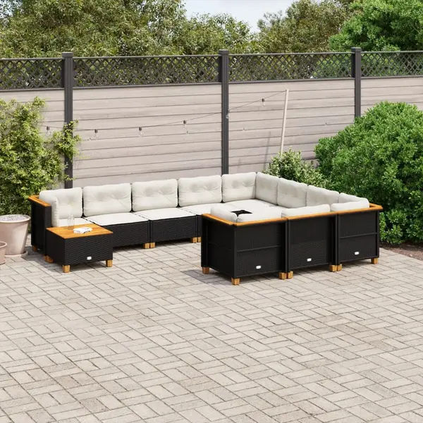 Gossi set canapele de gradina cu perne, 11 piese, negru, poliratan