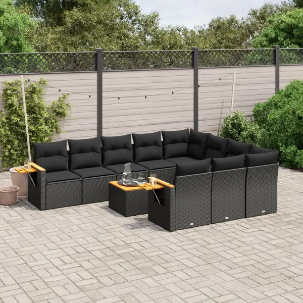 Gossi set canapele de gradina cu perne, 11 piese, negru, poliratan