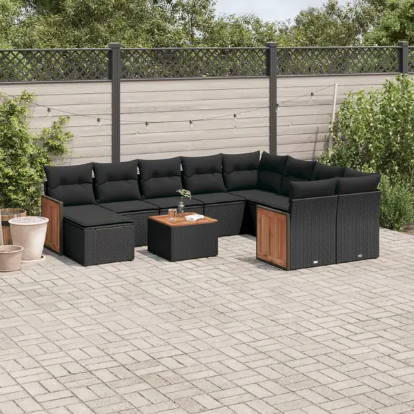 Gossi set canapele de gradina cu perne, 11 piese, negru, poliratan