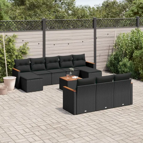 Gossi set canapele de gradina cu perne, 11 piese, negru, poliratan