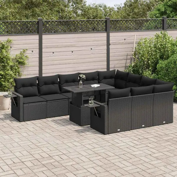 Gossi set canapele de gradina cu perne, 11 piese, negru, poliratan
