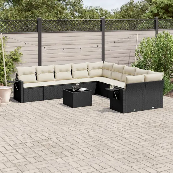 Gossi set canapele de gradina cu perne, 11 piese, negru, poliratan