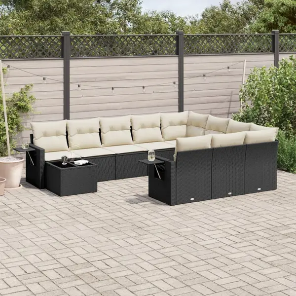 Gossi set canapele de gradina cu perne, 11 piese, negru, poliratan