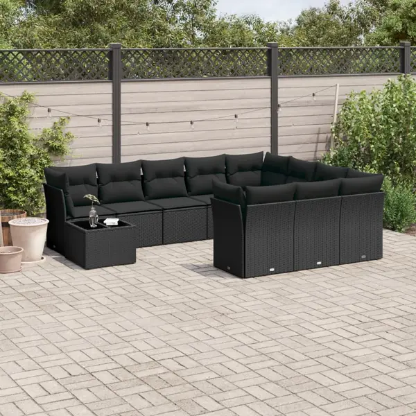 Gossi set canapele de gradina cu perne, 11 piese, negru, poliratan