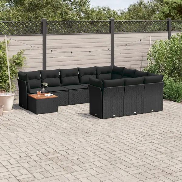 Gossi set canapele de gradina cu perne, 11 piese, negru, poliratan