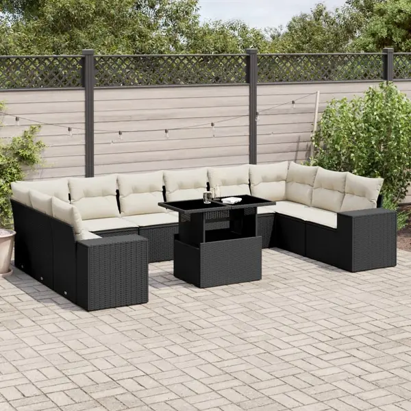 Gossi set canapele de gradina cu perne, 11 piese, negru, poliratan