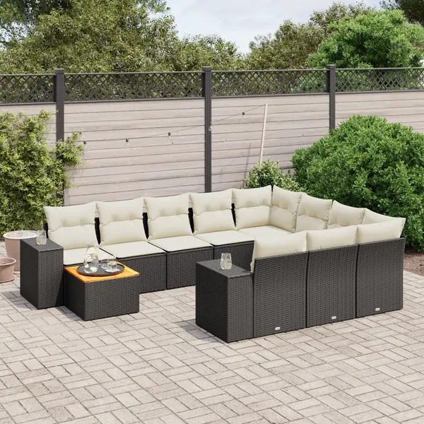 Gossi set canapele de gradina cu perne, 11 piese, negru, poliratan