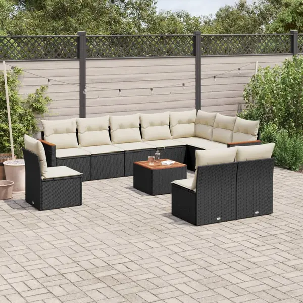 Gossi set canapele de gradina cu perne, 11 piese, negru, poliratan