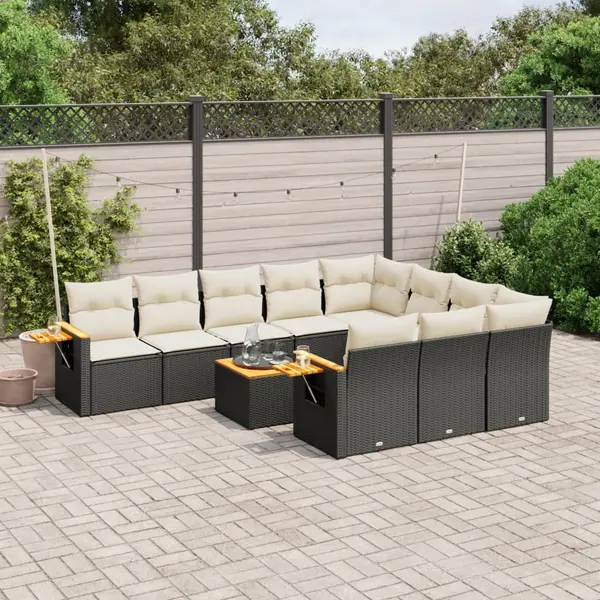 Gossi set canapele de gradina cu perne, 11 piese, negru, poliratan