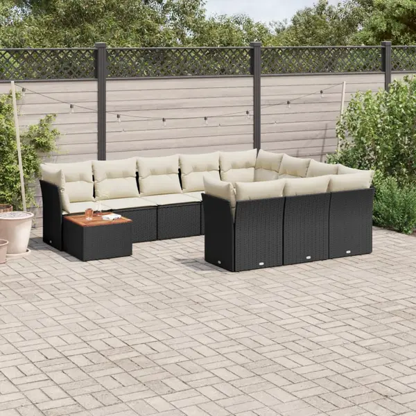 Gossi set canapele de gradina cu perne, 11 piese, negru, poliratan