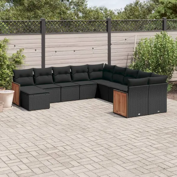 Gossi set canapele de gradina cu perne, 11 piese, negru, poliratan