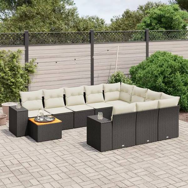 Gossi set canapele de gradina cu perne, 11 piese, negru, poliratan