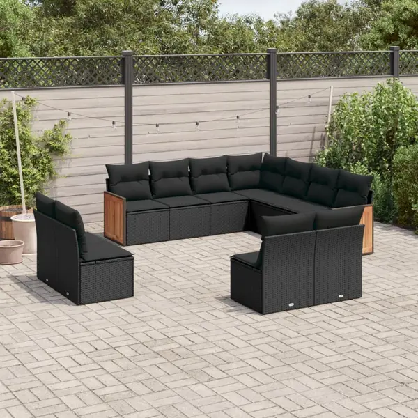 Gossi set canapele de gradina cu perne, 11 piese, negru, poliratan