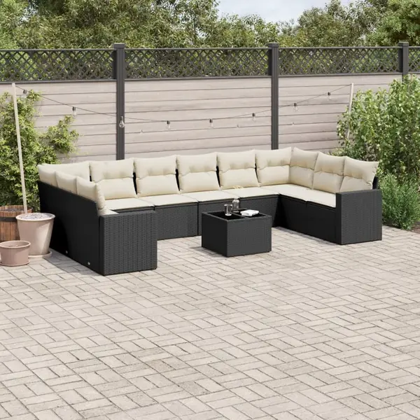 Gossi set canapele de gradina cu perne, 11 piese, negru, poliratan