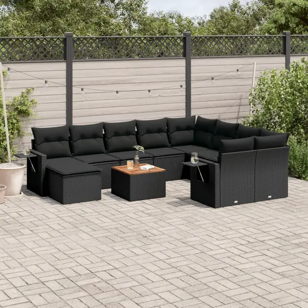 Gossi set canapele de gradina cu perne, 11 piese, negru, poliratan