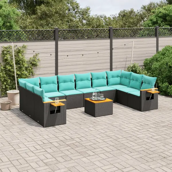 Gossi set canapele de gradina cu perne, 11 piese, negru, poliratan