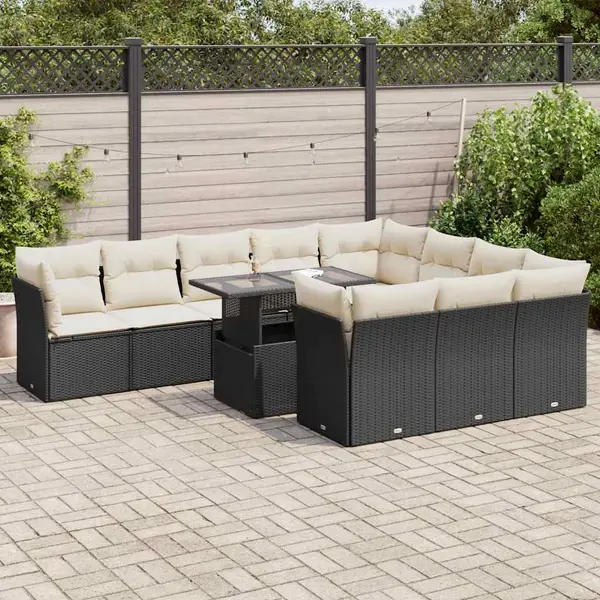 Gossi set canapele de gradina cu perne, 11 piese, negru, poliratan