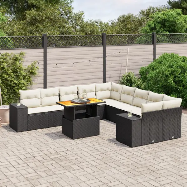 Gossi set canapele de gradina cu perne, 11 piese, negru, poliratan