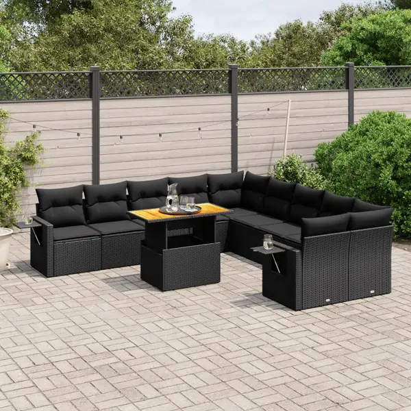 Gossi set canapele de gradina cu perne, 11 piese, negru, poliratan