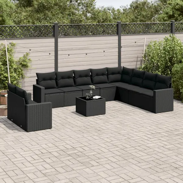 Gossi set canapele de gradina cu perne, 11 piese, negru, poliratan