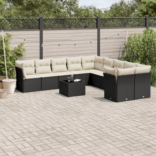Gossi set canapele de gradina cu perne, 11 piese, negru, poliratan