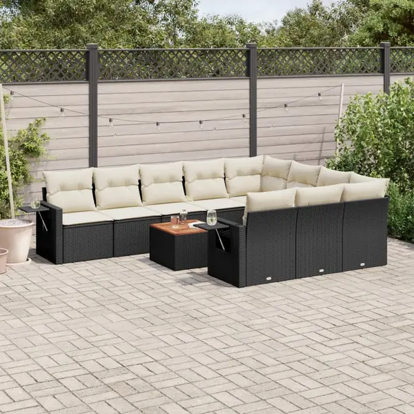 Gossi set canapele de gradina cu perne, 11 piese, negru, poliratan