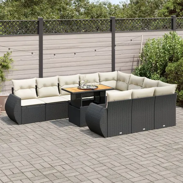 Gossi set canapele de gradina cu perne, 11 piese, negru, poliratan