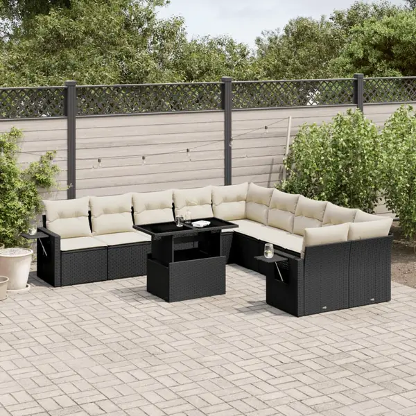 Gossi set canapele de gradina cu perne, 11 piese, negru, poliratan